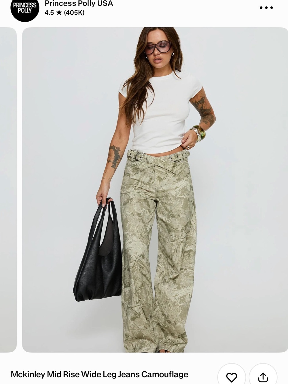 Princess Polly Olive Green Camouflage Mid-Rise Wide Leg Pants